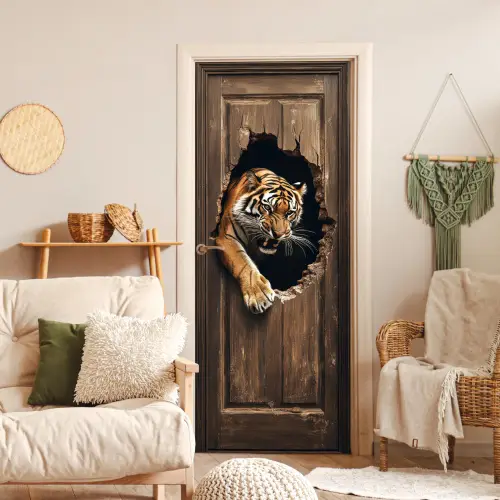 Tijger - Doorkijk - Deur - Hout - Dieren deurposter klein -sfeer2
