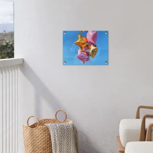 Ballonnen - Goud - Stervorm - Roze tuinposter los doek klein -sfeer8