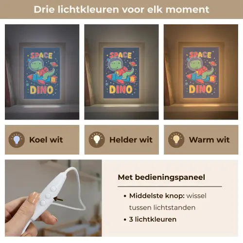 Dino - Raket - Kleurrijk Light Box met kabel klein -USP_lichtkleurNL