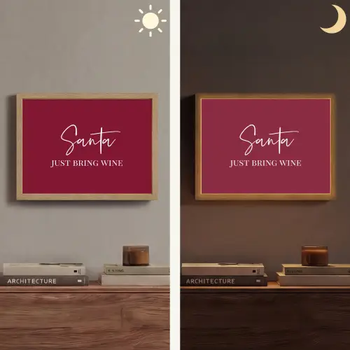 Santa - Wine - Rood - Kerst - Kerstman Light Box met batterij (Wandlamp) middel -sfeer3