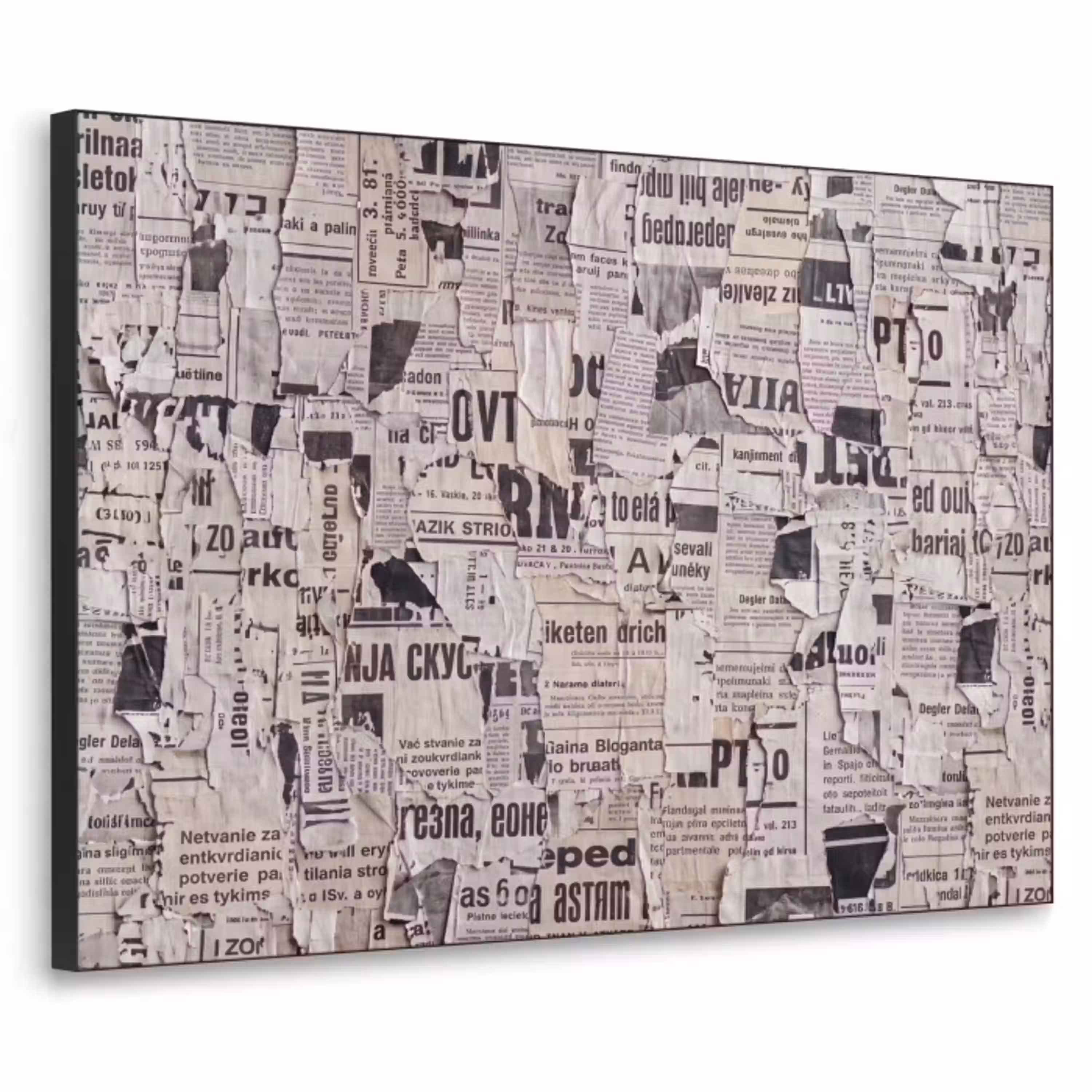 Krant - Gescheurd - Textuur - Abstract - Zwart-wit Textielframe zwart klein -3d