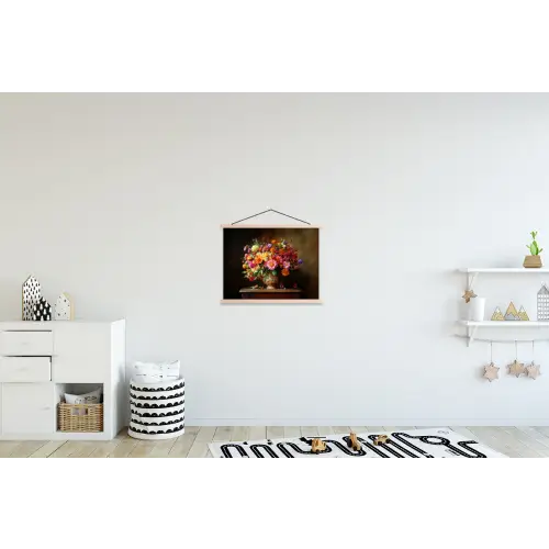 Kleuren - Boeket - Vaas - Hout textielposter latten blank klein -kinderkamer