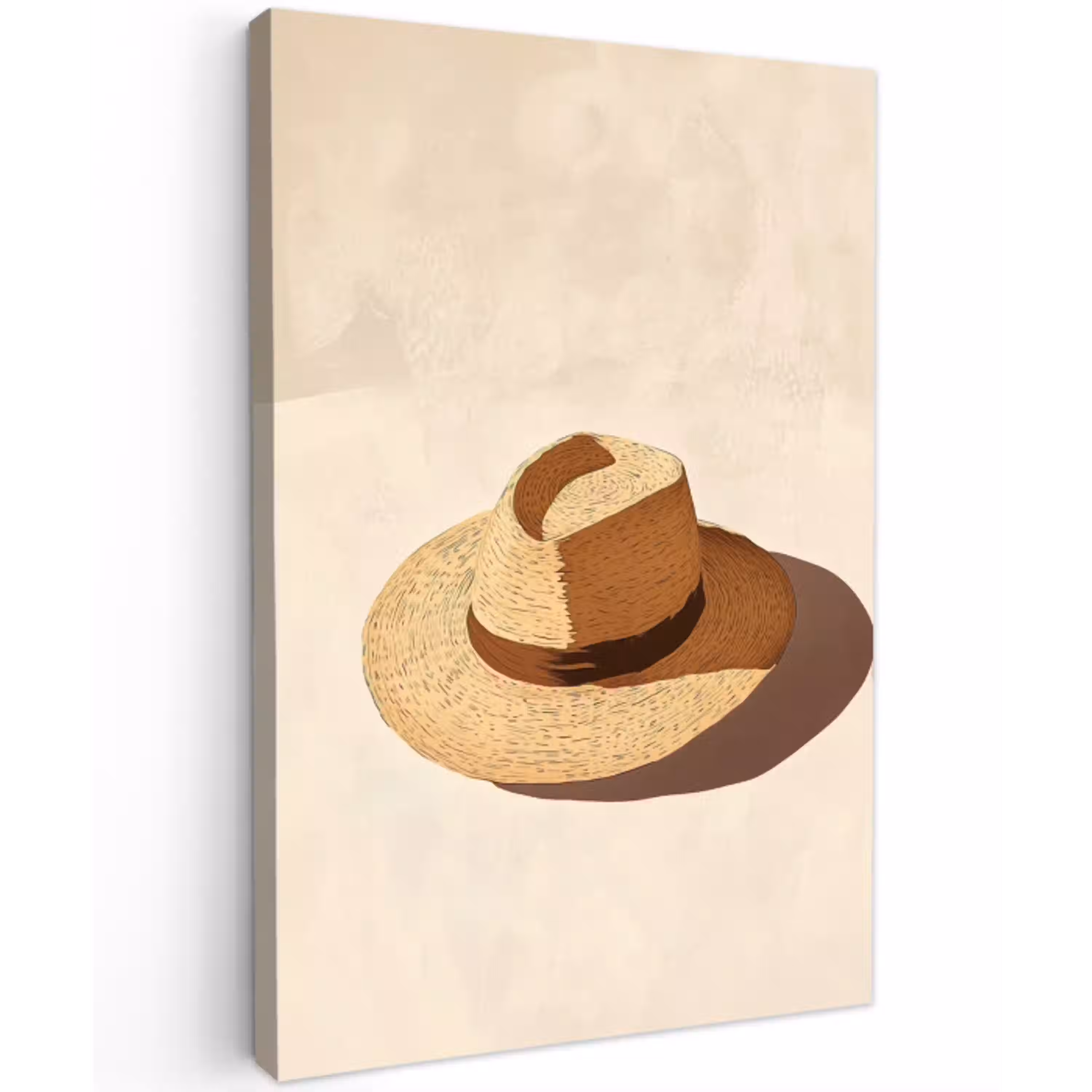 Hoed - Minimalistisch - Schaduw - Beige Tuinposter op houten frame 2 cm dik middel -3d