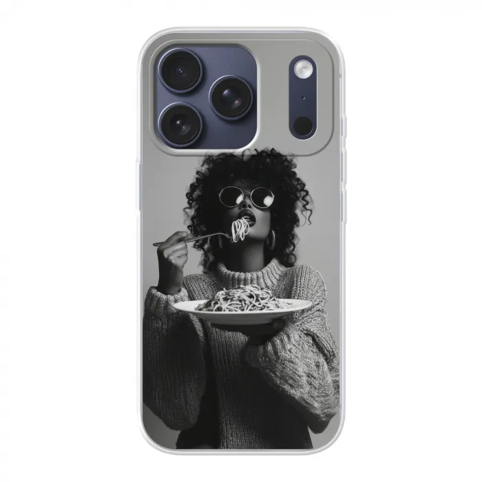 Vrouw - Pasta - Zwart - Wit Telefoonhoesje iPhone 17 Pro klein -3d