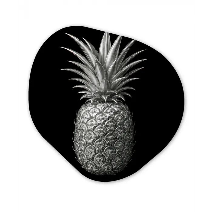 Ananas - Gedetailleerd - Bladeren Wandcirkel Organisch Forex 3mm klein -3d