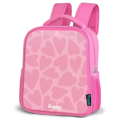 Roze hartjes patroon Kinderrugzak - Roze middel -schuin