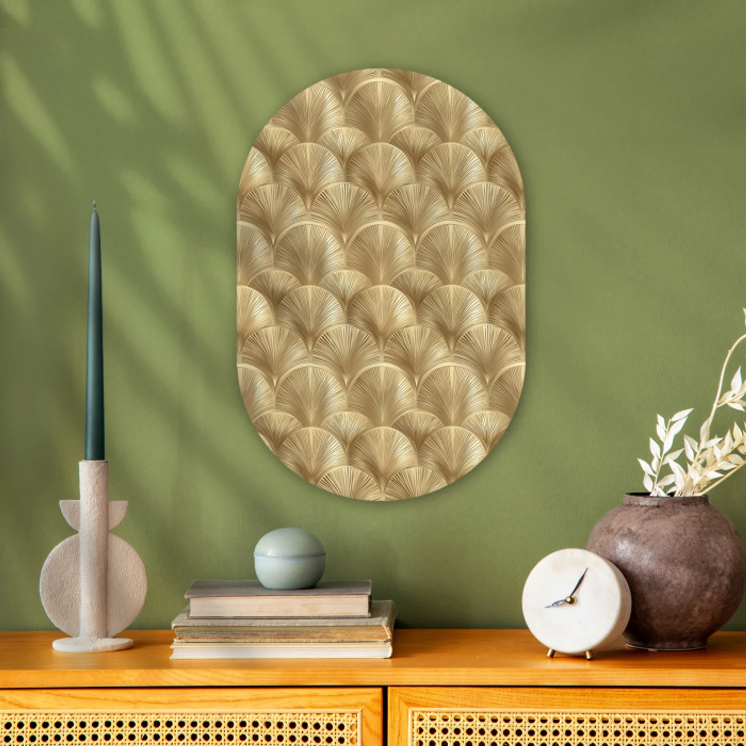 Patroon - Waaier -  Goud Wandcirkel Ovaal Forex klein 630 -sfeer2