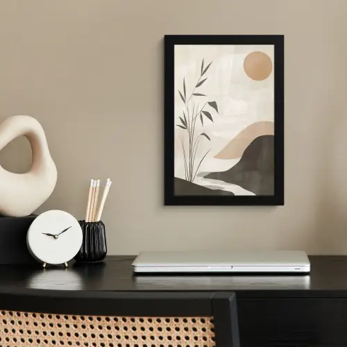 Japandi - Landschap - Beige fotolijst zwart zonder passe partout klein -sfeer1