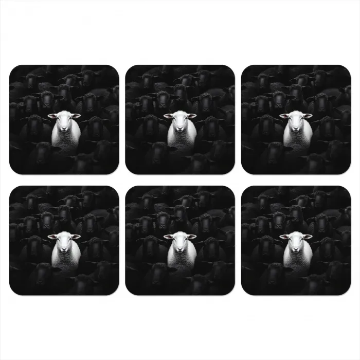 Schapen - Wit - Duisternis onderzetter kurk middel -3d