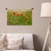Lente - Bloemen - Rood - Klaproos - Gras - Groen Wandkleed katoen klein -sfeer4