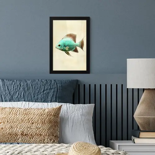 Schubben - Vis - Mint - Minimalistisch fotolijst zwart zonder passe partout klein -sfeer3
