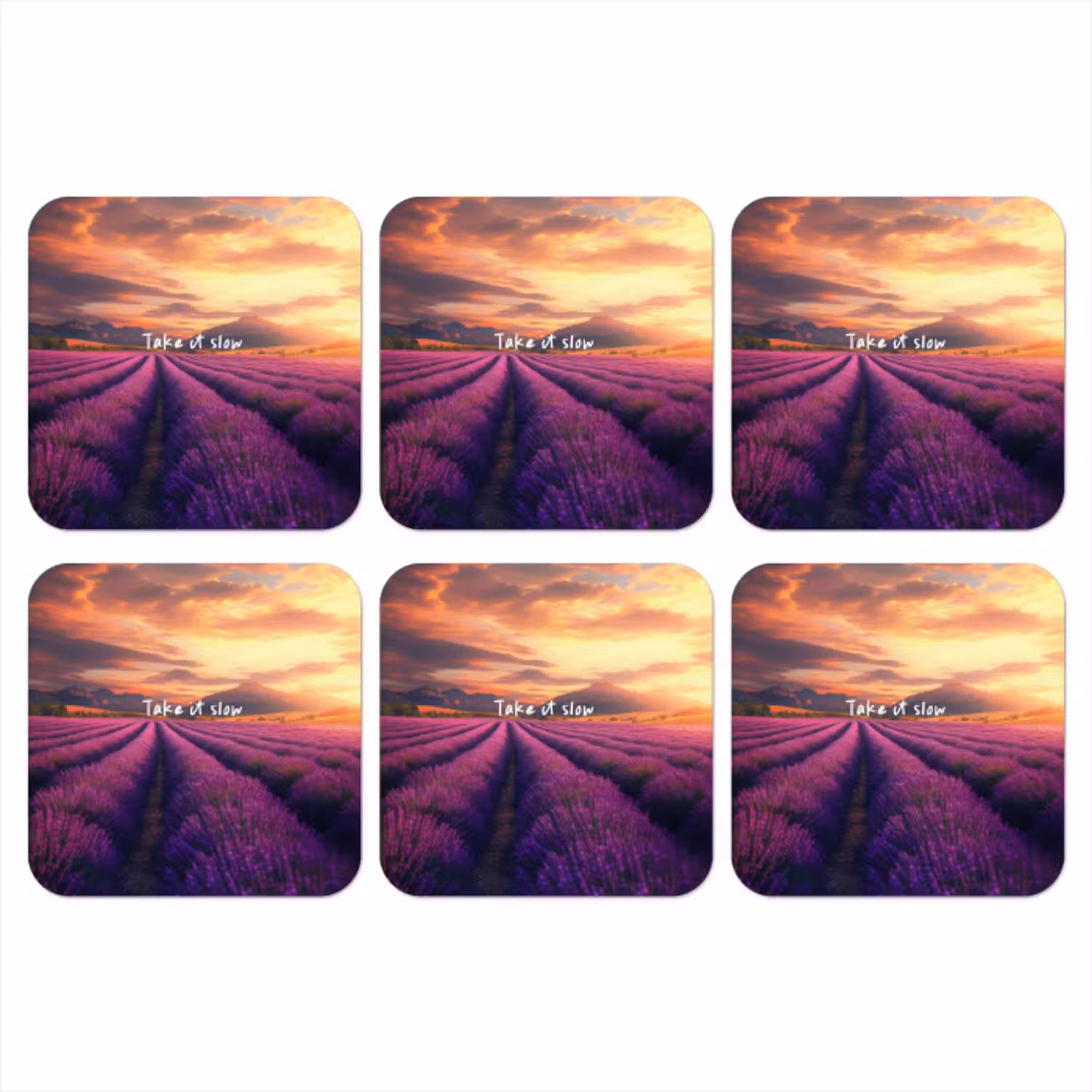 Lavendelveld - Quote - Zonsondergang onderzetter kurk middel -3d