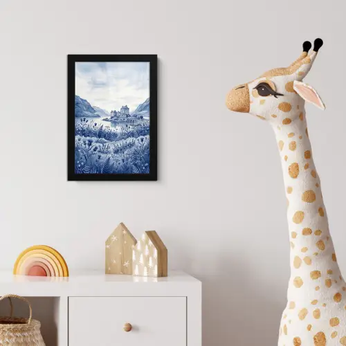 Schots - Kasteel - Blauw - Aquarel fotolijst zwart zonder passe partout klein -usfeer4_kinderkamer
