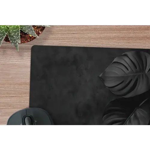 Zwart - Blad - Monstera muismat rubber klein -closeup