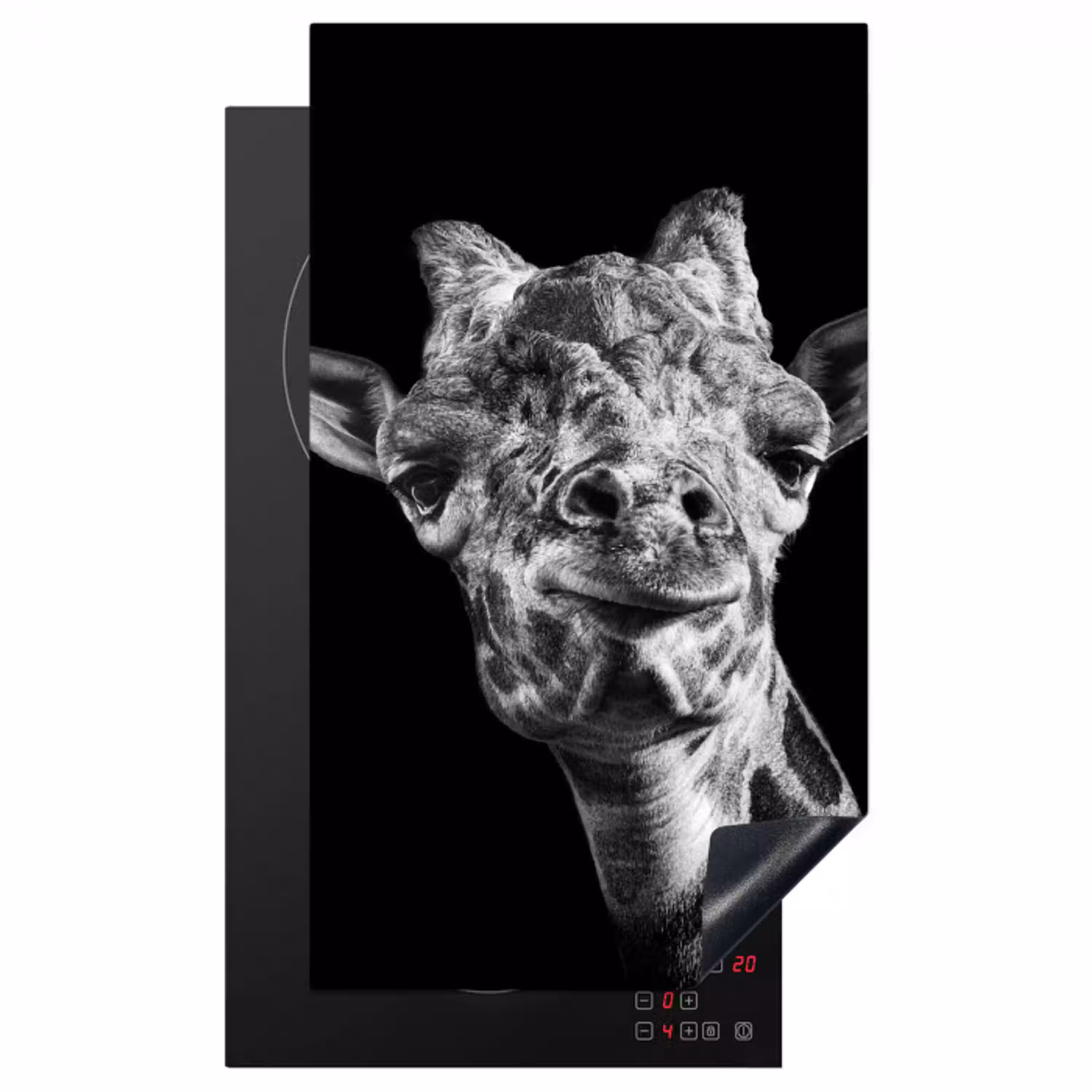 Giraffe - Dier - Zwart - Wit Inductie beschermer vinyl 3mm middel -3d