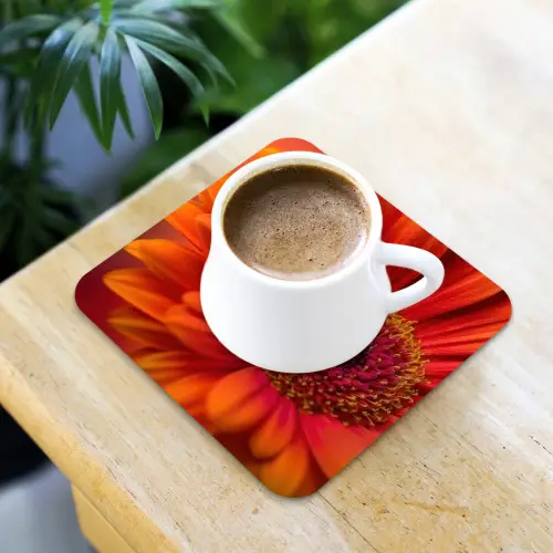 Oranje - Gerbera - Intens onderzetter kurk middel -sfeer5