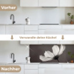 Bloem - Minimalistisch - Zwart - Wit keuken achterwand 2 middel -voor-na_DE
