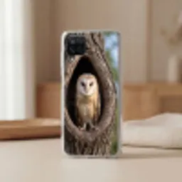 Kerkuil - Boom - Natuur - Bruin Telefoonhoesje Samsung Galaxy A12 klein -sfeer2