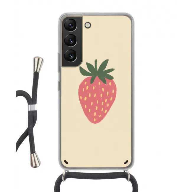 Aardbei - Minimalistisch - Rood - Fruit Hoesje Samsung Galaxy S22 met koord klein -3d