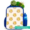 Lachende zonnetjes als patroon op beige achtergrond Kinderrugzak - Blauw middel -inhoud_NL