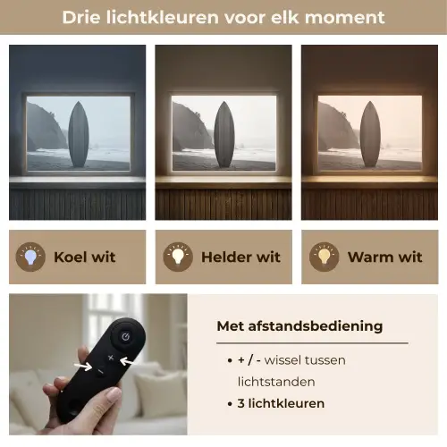 Surfplank - Zand - Zee Light Box met batterij (Wandlamp) middel -USP_lichtkleurNL