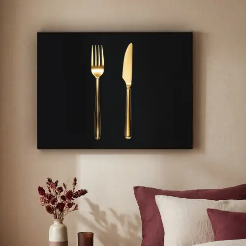 Bestek - Goud - Mes - Vork Textielframe zwart klein -sfeer1