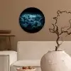 Wereldkaart - Bliksem - Blauw Wandcirkel kunststof plaat 5mm dik klein -sfeer1