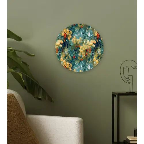 Geel - Bloemen - Groen - Bladeren Wandcirkel plexiglas klein 852 -sfeer3