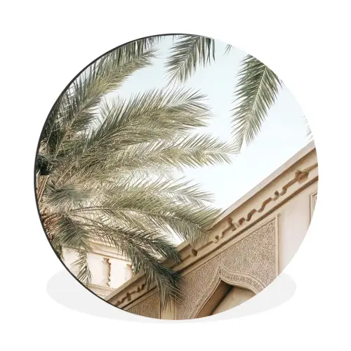 Gebouw - Palmbomen - Beige - Zon Wandcirkel aluminium klein -3d