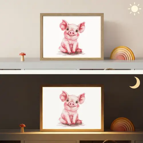 Varken - Roze - Baby dier - Boerderij dieren Light Box met batterij (Wandlamp kind) middel -sfeer3_kind