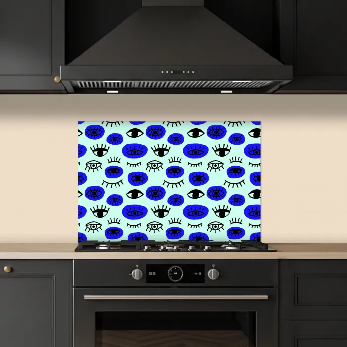 Patroon - Oog - Mint - Blauw keuken achterwand spatscherm klein 900 -sfeer1