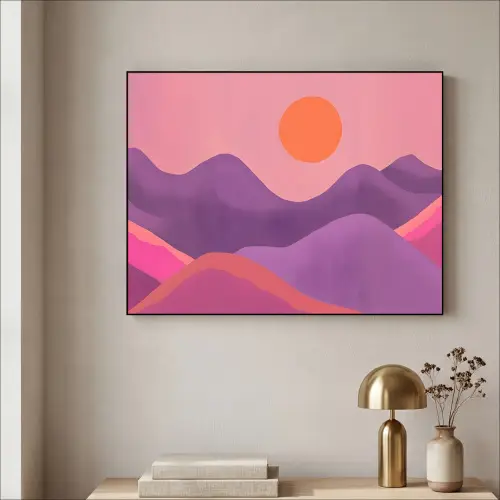 Zon - Heuvels - Paars - Abstract Textielframe - compleet frame klein -sfeer2