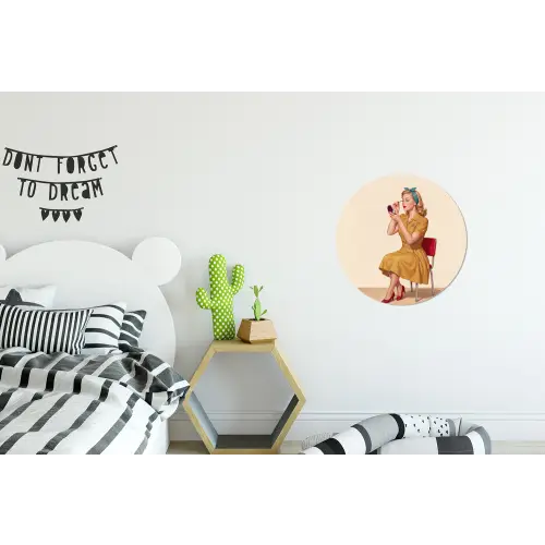 Illustratie - Mascara - Vrouw - Geel Wandcirkel aluminium klein -kinderkamer