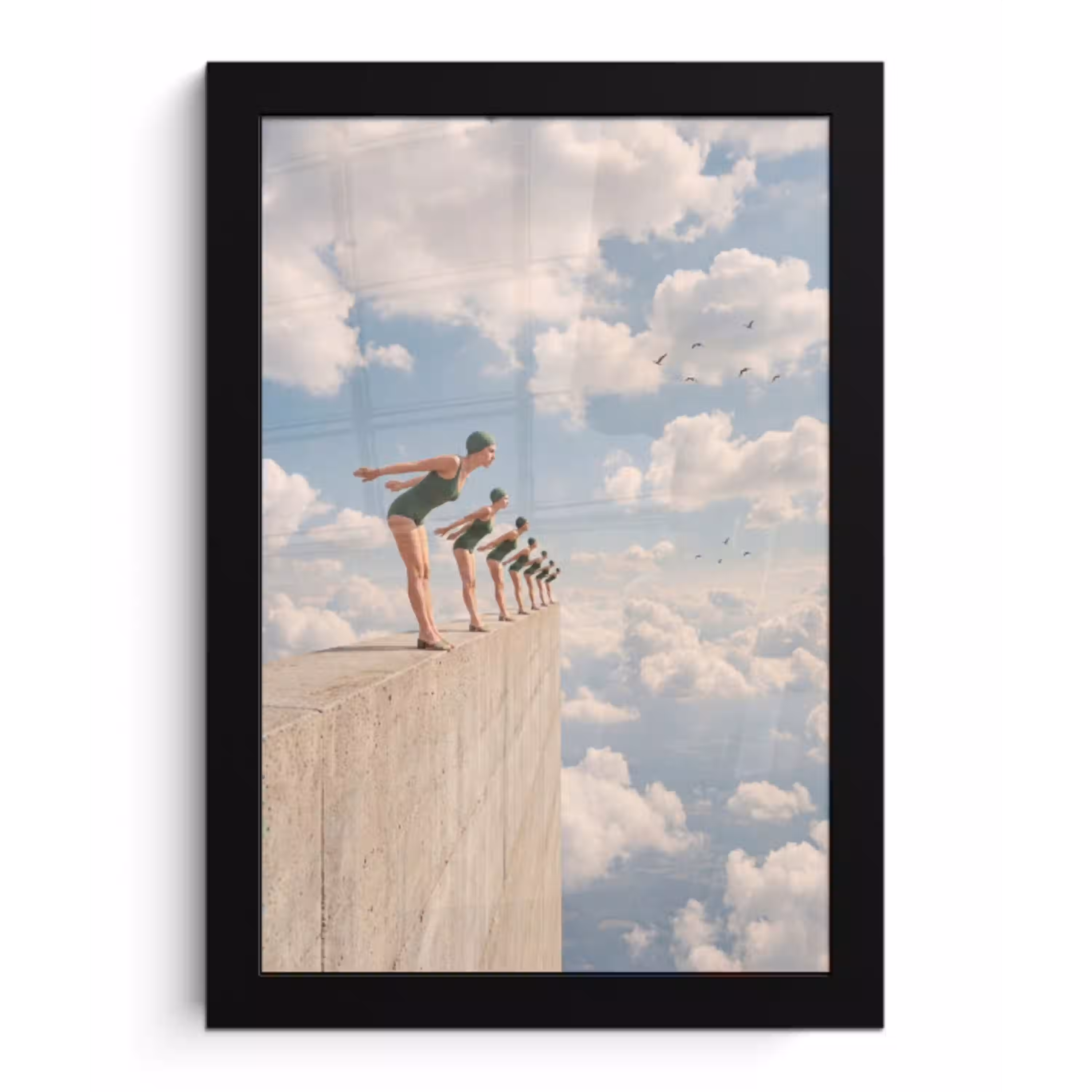 Vrouwen - Duikhouding - Wolken fotolijst zwart zonder passe partout klein -3d