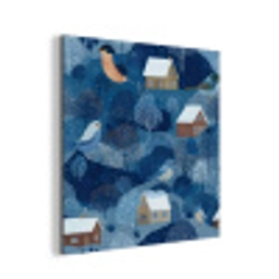 Huisjes - Vogels - Sneeuw - Winter - Blauw aluminium wit klein 46 -3d
