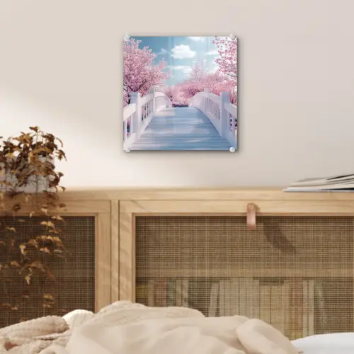 Brug - Kersenbomen - Wit plexiglas 5mm klein -sfeer4