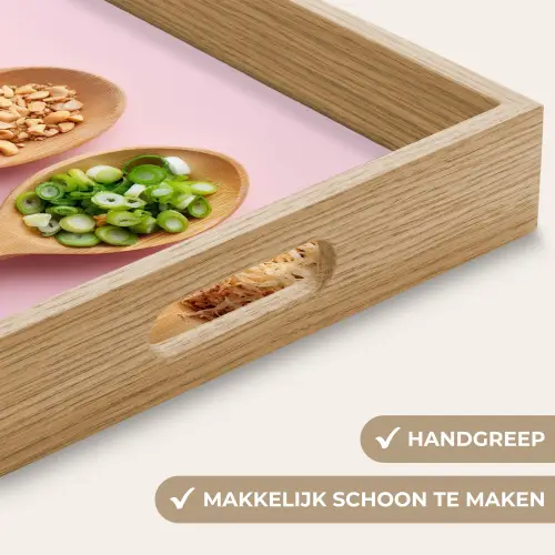 Ingrediënten - Lepels - Hout - Roze Dienblad Rechthoek middel -USP_HandgreepNL