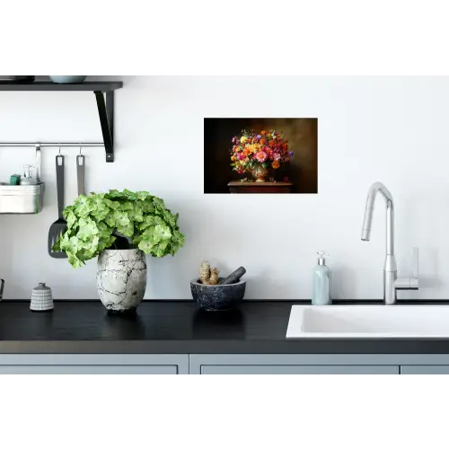 Kleuren - Boeket - Vaas - Hout Muursticker klein -keuken