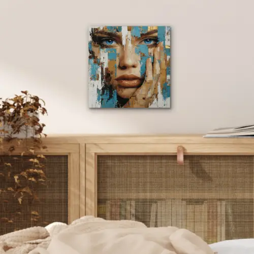 Abstract - Penseelstreken - Blauw - Gezicht aluminium wit klein -sfeer3