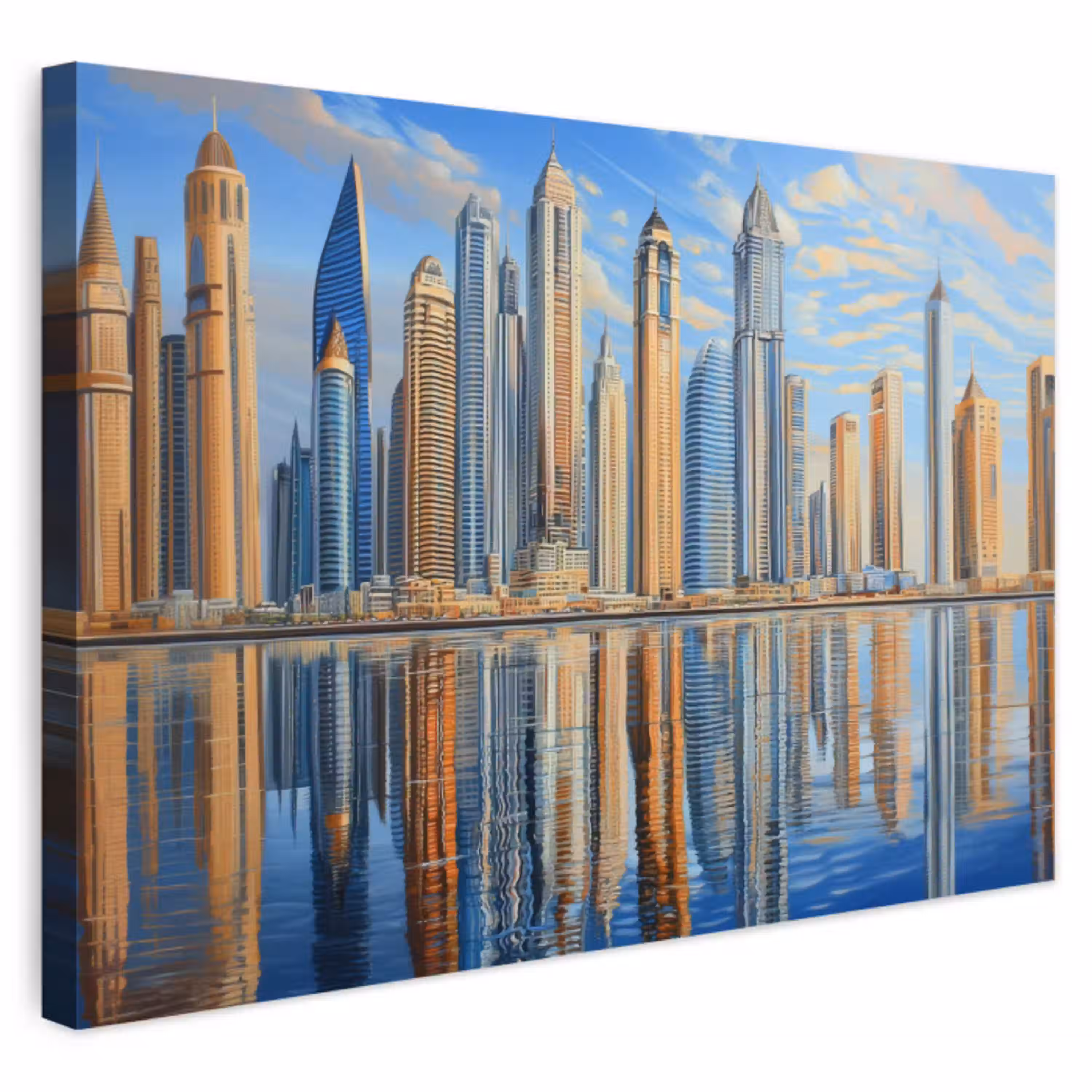 Skyline - Wolkenkrabbers - Water - Blauw Tuinposter op houten frame 2 cm dik klein -3d