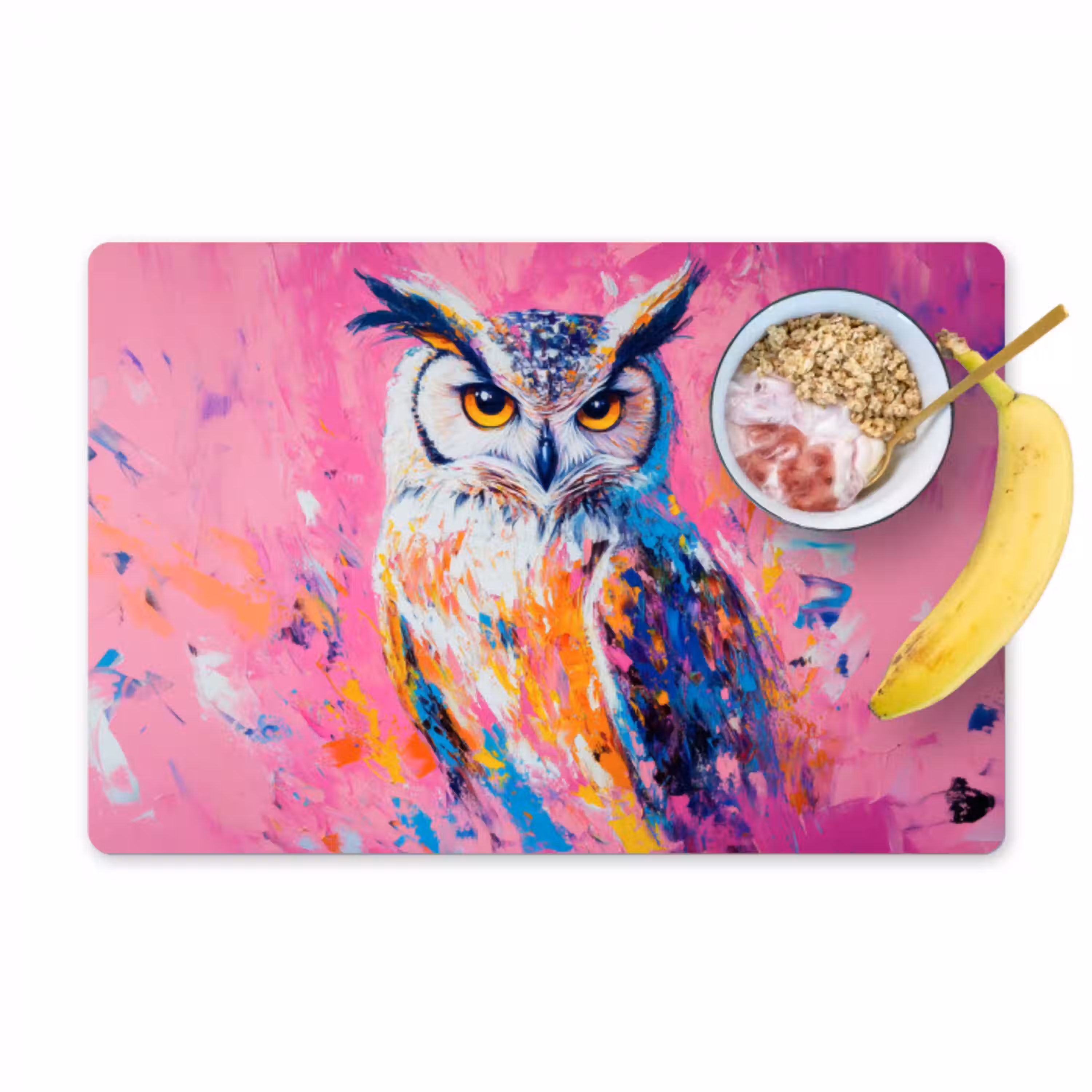 Uil - Roze - Blauw - Verf - Abstract Placemat vinyl groot -zzzproduct_Kitchenyeah-website