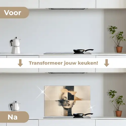 Goud - Vrouw - Rechthoeken keuken achterwand spatscherm klein -voor_na_NL