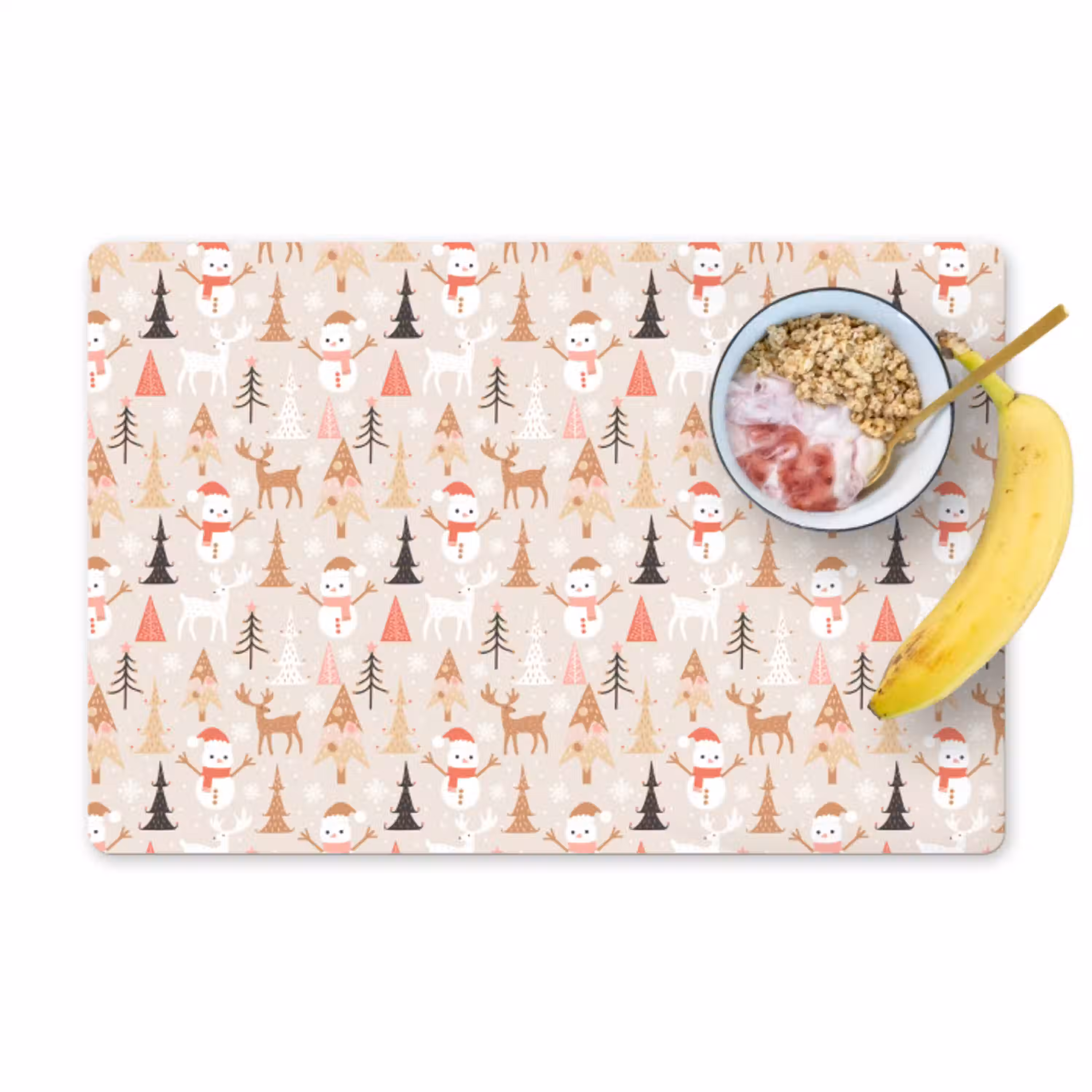 Kerstbomen - Sneeuwpop - Kerst - Rendier - Sneeuwvlokken Placemat vinyl groot -zzzproduct_Kitchenyeah-website