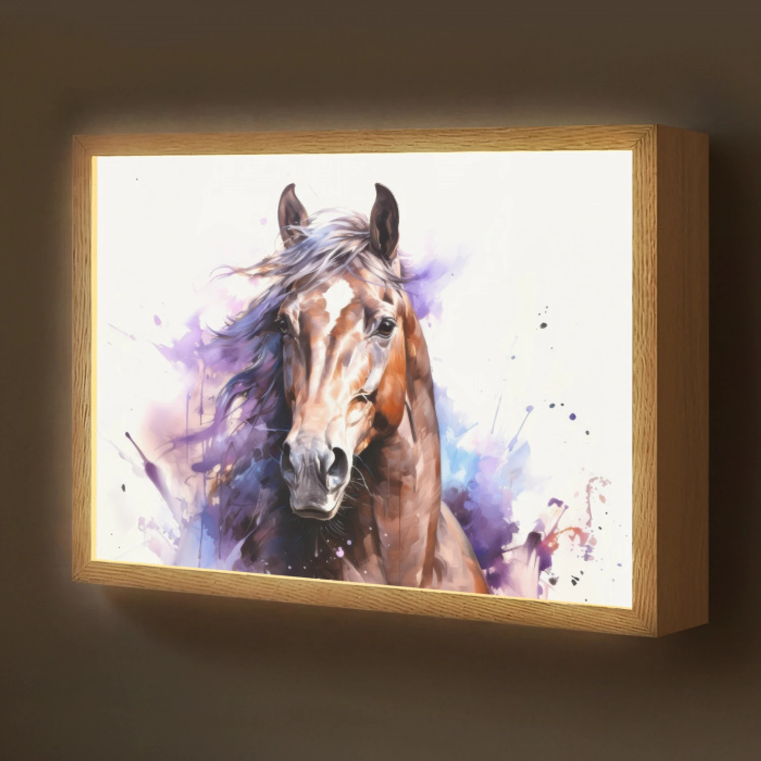 Paard - Dieren - Meisjes - Paars - Bruin Light Box met batterij (Wandlamp kind) middel -z3d_website