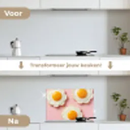 Eieren - Bloem - Roze keuken achterwand spatscherm klein -voor_na_NL