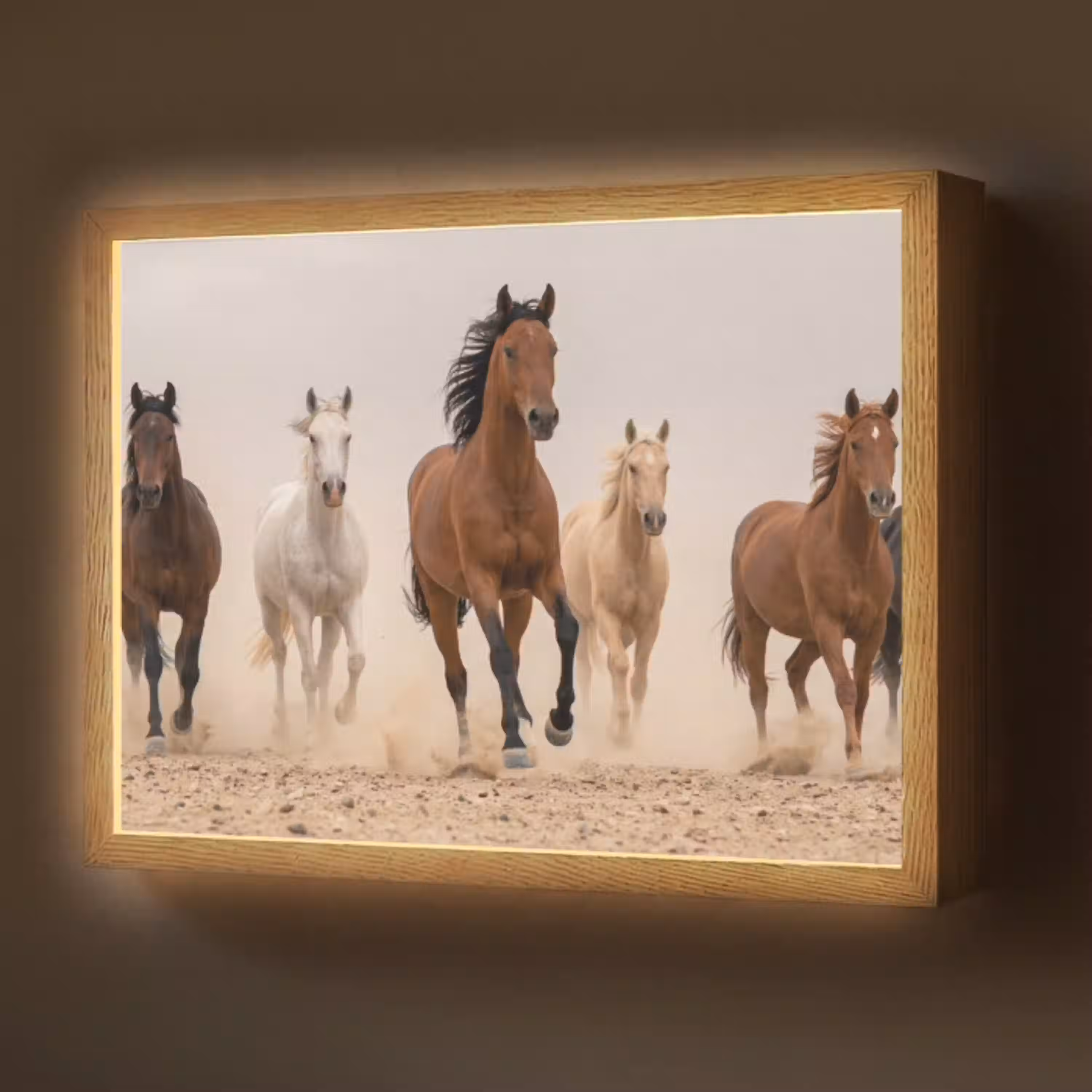 Kudde paarden - Stofwolk - Bruin - Zwart Light Box met batterij (Wandlamp) middel -z3d_website