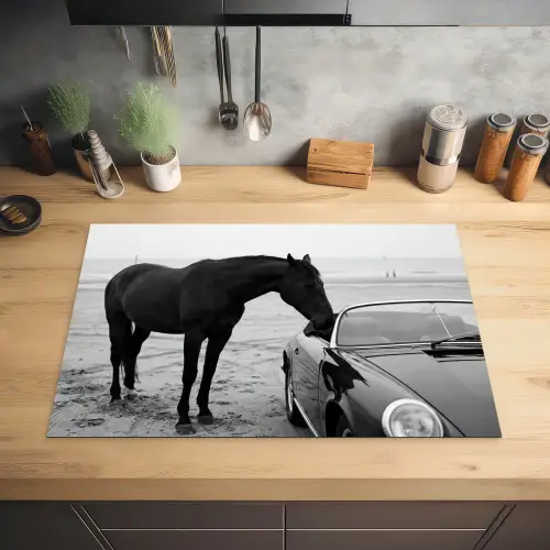 Paard - Auto - Zwart - Wit Inductie beschermer vinyl 3mm klein -sfeer5