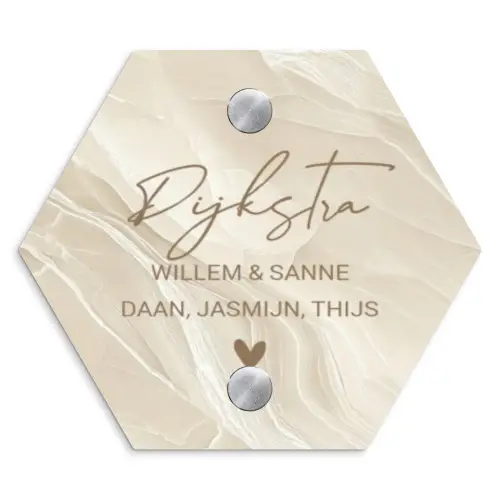 Vierkant - Beige - Marmer - Sierlijk Naambord Hexagon klein -3d
