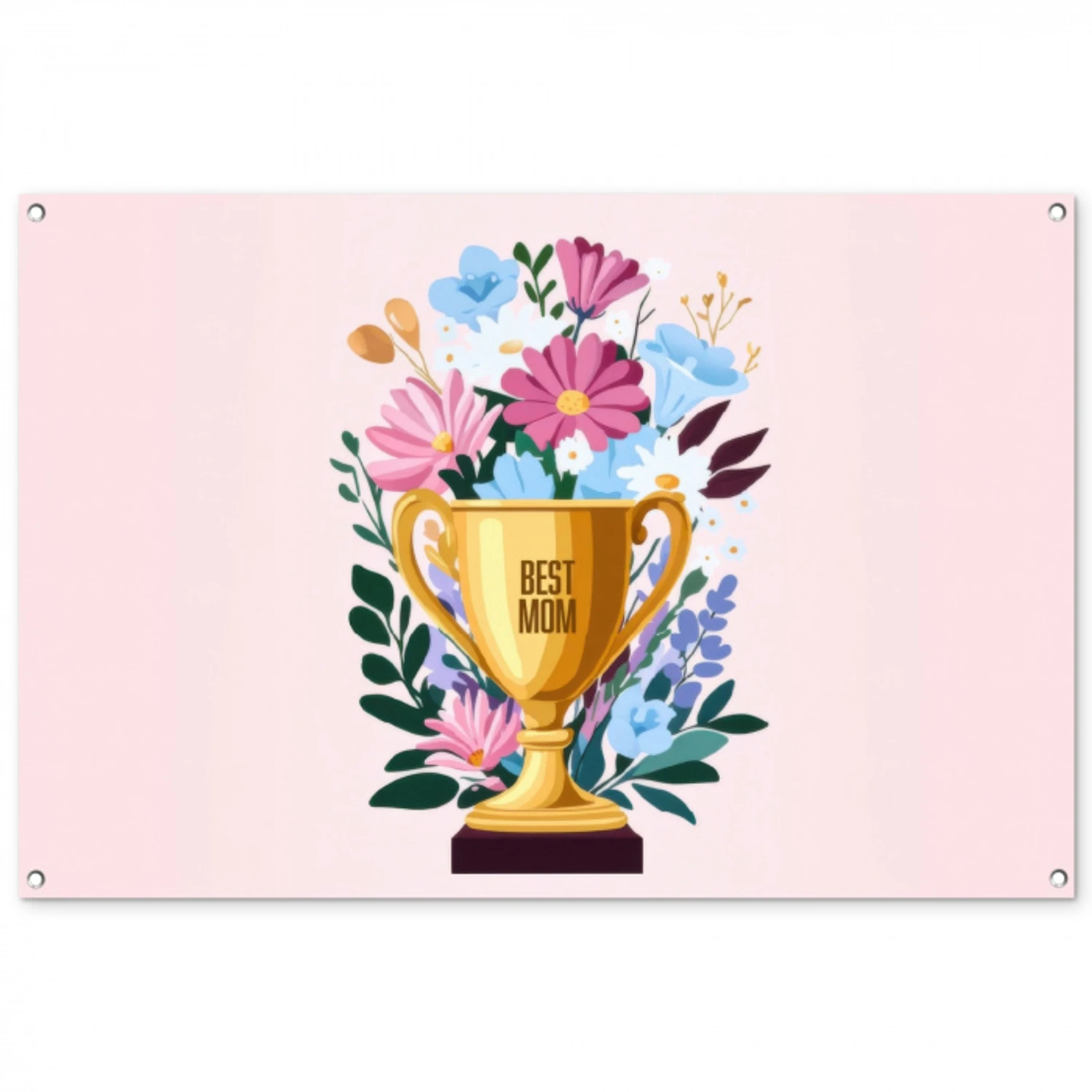 Trofee - Best Mom - Bloemen - Kleurrijk tuinposter los doek groot -3d