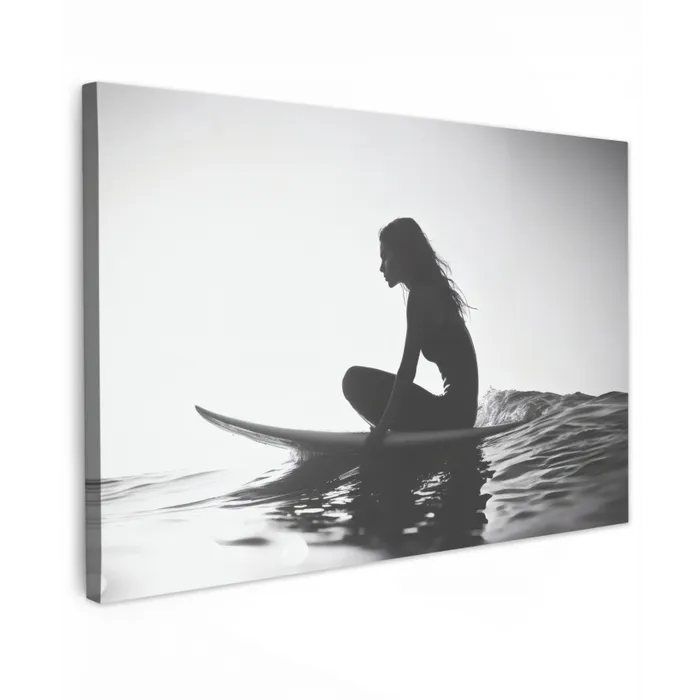 Silhouet - Vrouw - Surfplank - Water canvas 2cm klein -z3d